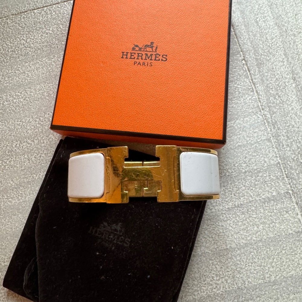 White Hermes Clic Clac Bracelet